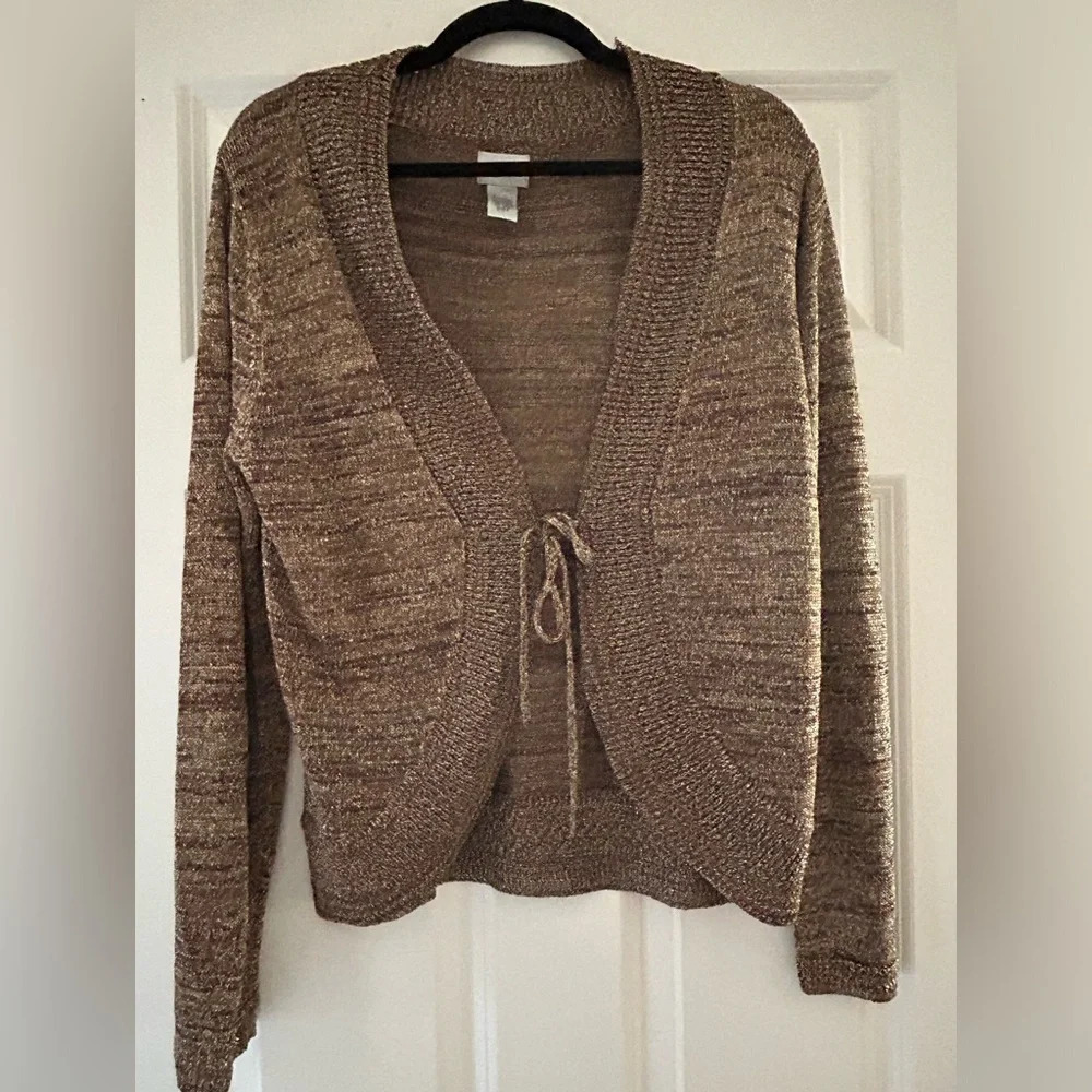 Chico's Gold Metallic Bolero Style Cardigan size 2 Large